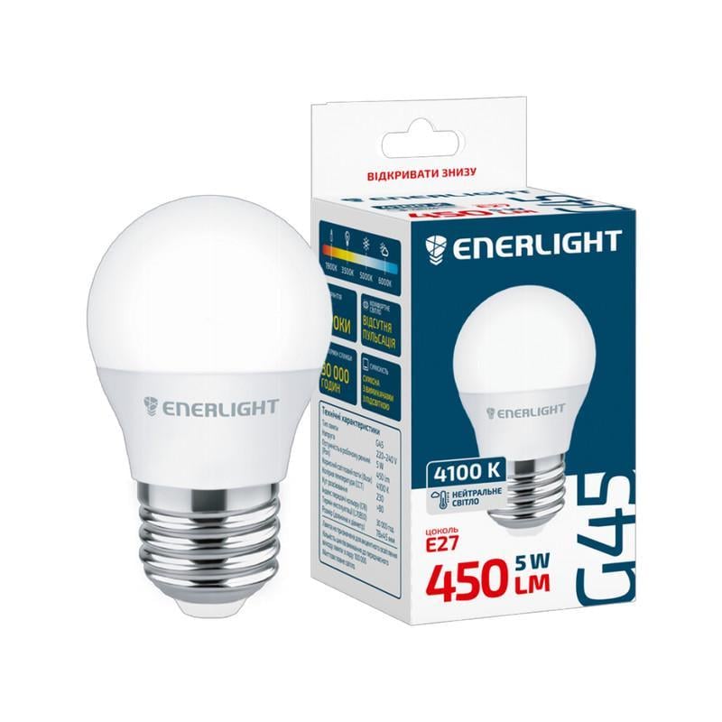 Лампа LED Enerlight 5W 230V 450 Лм 4100K E27 45x78 мм пуля (G45E275SMDNFR)
