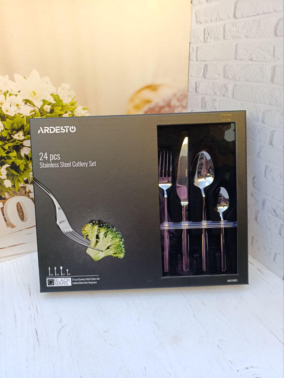 Набор столовых приборов Ardesto Mars Bergmann из нержавеющей стали 24 предмета Black (AR0724BES)