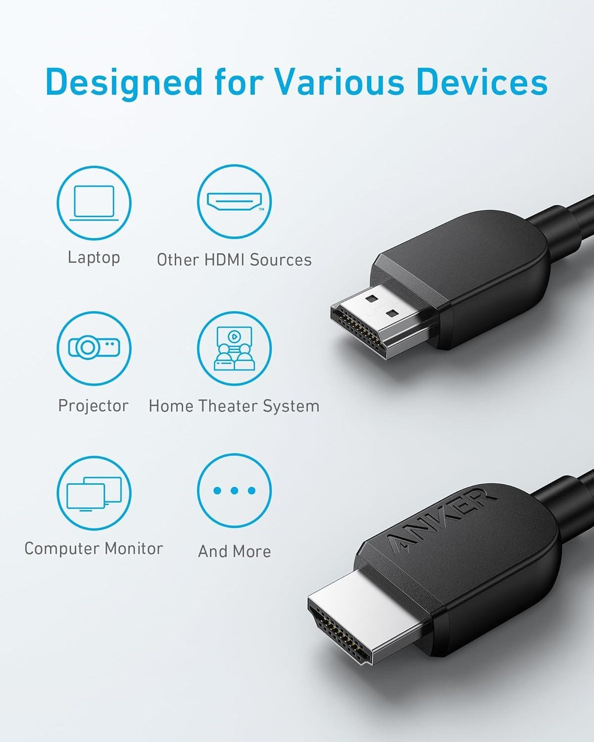 Кабель Anker HDMI 2.1 8K@60Hz Ultra HD 4K@120Hz 48 Gbps 3 м (A8744) - фото 6 Кабель Anker HDMI 2.1 8K@60Hz Ultra HD 4K@120Hz 48 Gbps 3 м (A8744) - фото 6