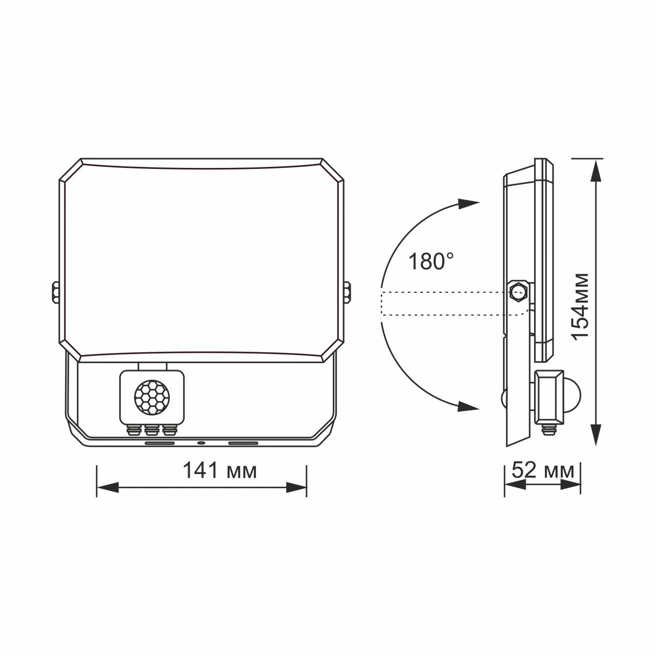 Прожектор Videx F3 з датчиком руху 30W 5000K 220V Black (VLE-F3-0305B-S) - фото 3