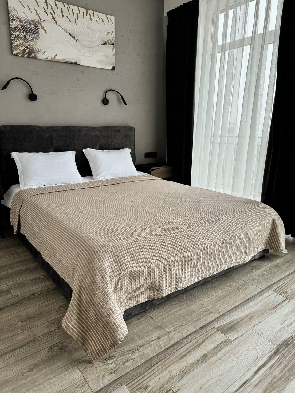 Плед хлопковый Косичка комбинированная 140x230 см Бежевый (11812-F4-140х230cm) - фото 2