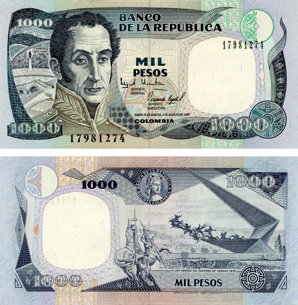 Коллекционная банкнота Колумбия 1000 песо 1995 UNC P438 (Б13330)