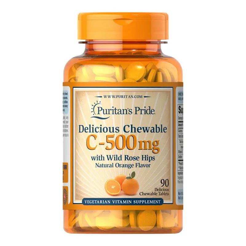 Витамин С с шиповником Puritan's Pride Chewable Vitamin C-500 mg Wild Rose Hips апельсин 90 пастилок (11806-01)