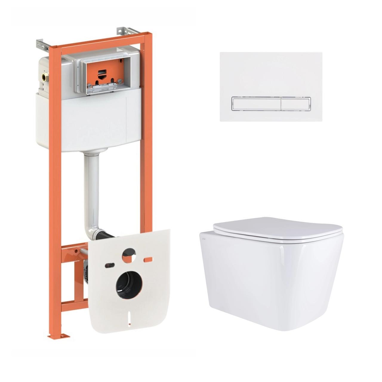 Установка Qtap подвесной унитаз Tern/комплект установки Nest 4в1 линейная клавиша White (2611547200)