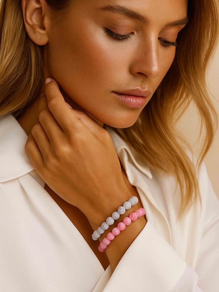 Набір браслетів сірий та рожевий агат (4846)