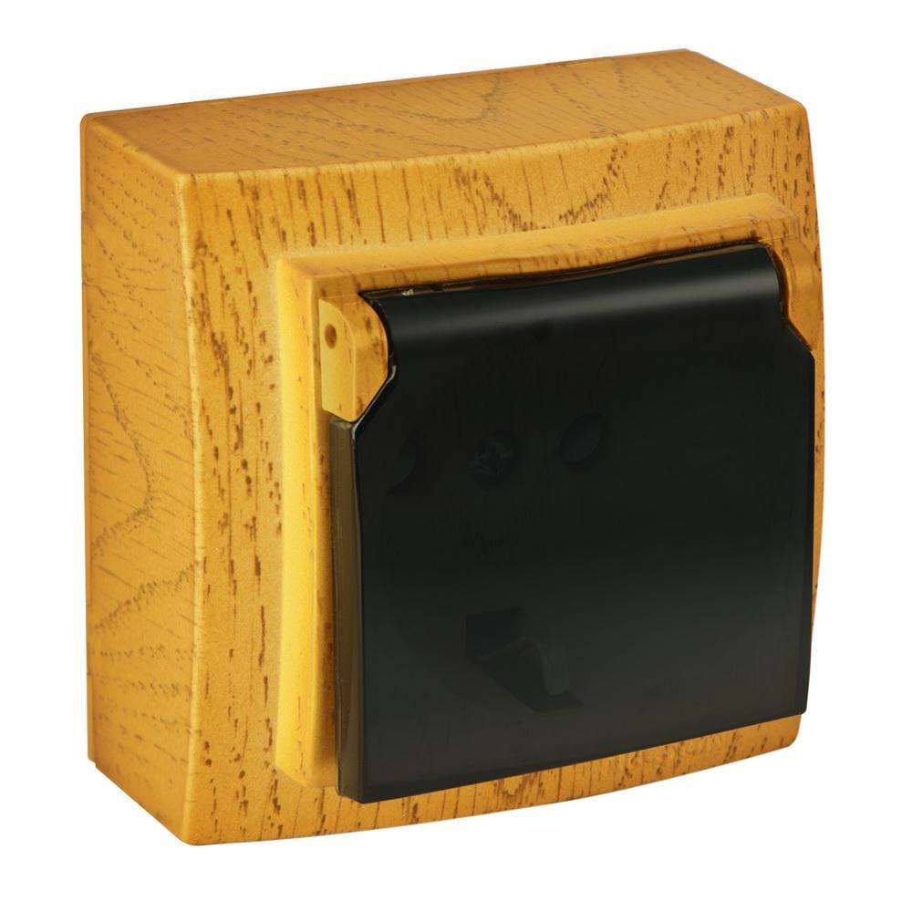 Розетка Nilson Themis одинарна з заземленням з кришкою Дуб (26251018)