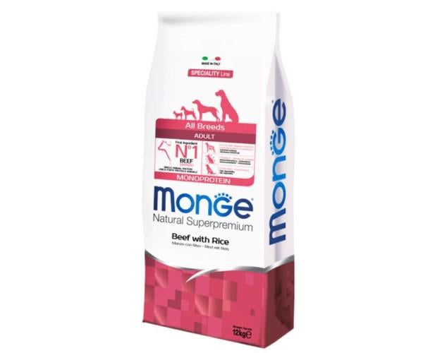 Корм сухой Monge Monoprotein All Breeds Beef with Rice с говядиной и рисом для взрослых собак разных пород монопротеиновый 15 кг