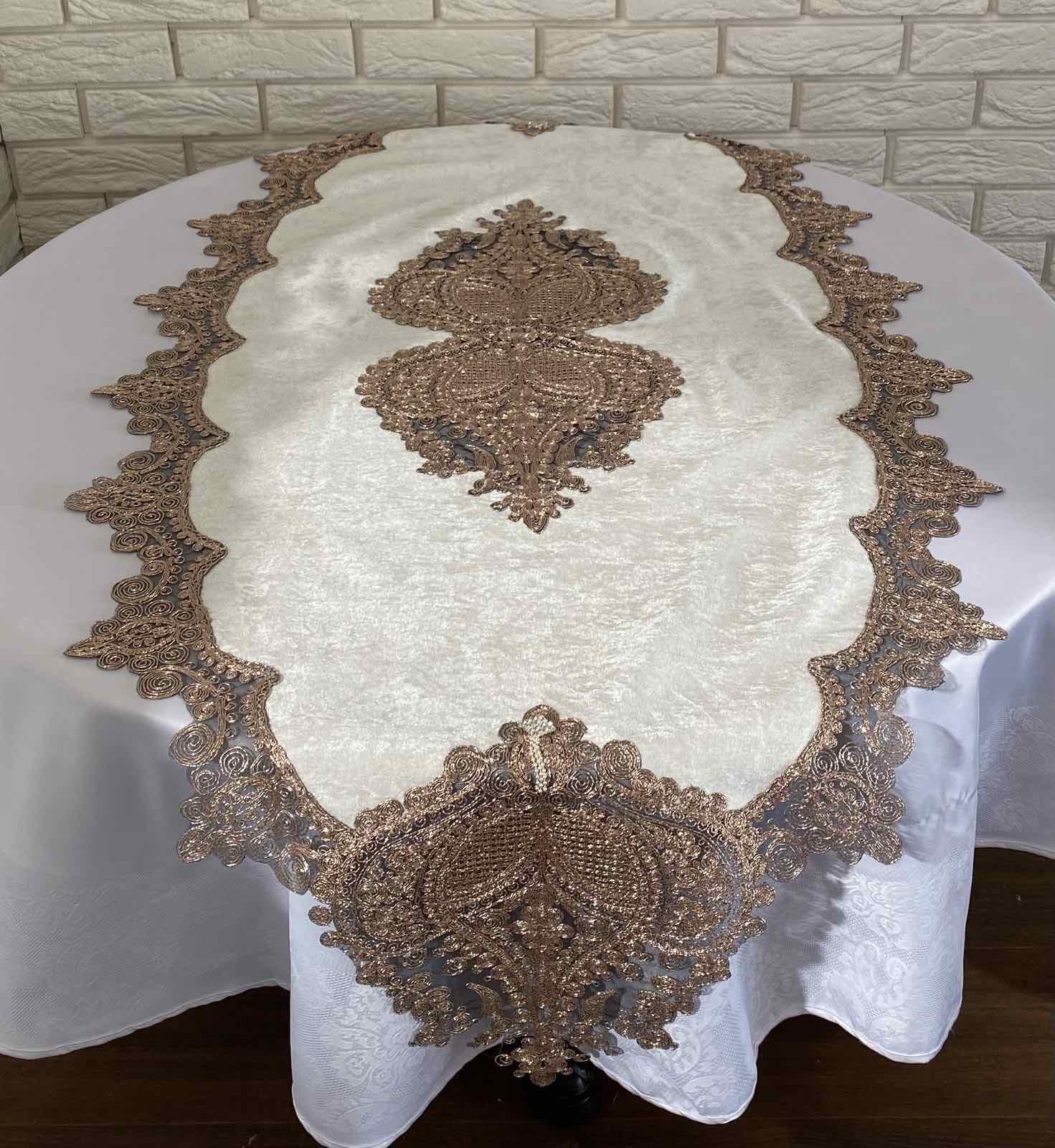 Дорожка велюровая Acme с кружевом 70x160 Payidar Krem/Gold (CN10774)