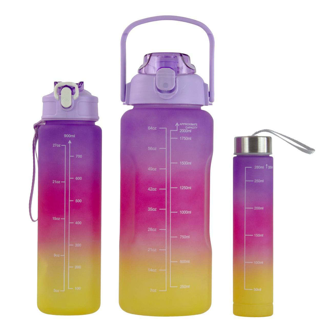Набор спортивных бутылок для воды 3в1 2 л/900 мл/300 мл Фиолетовый/Розовый/Желтый (b32bee0b) Набор спортивных бутылок для воды 3в1 2 л/900 мл/300 мл Фиолетовый/Розовый/Желтый (b32bee0b)