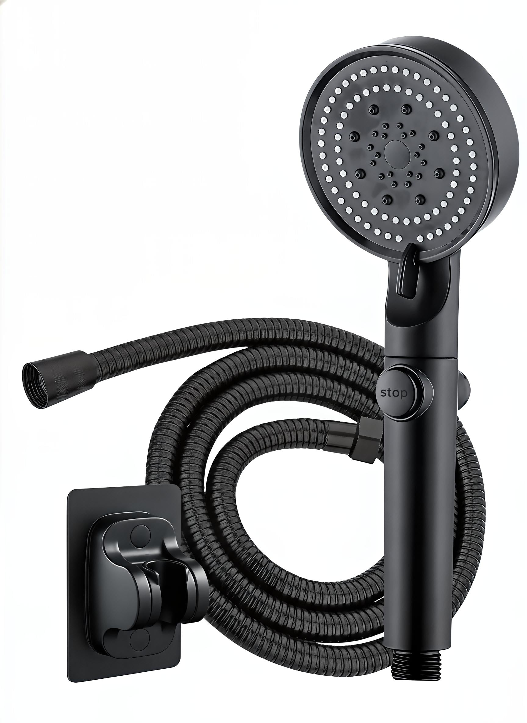 Душовий набір лійка для душу 6 режимів/шланг 1,5 м/тримач/кнопка стоп води Чорний (DUSLOI-BLK-1459)