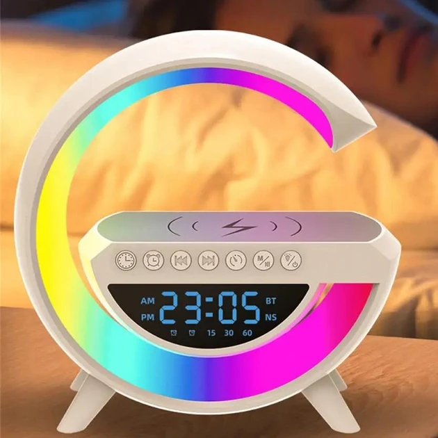 Нічник з годинником BT-3401 RGB Rainbow Light з бездротовою зарядкою 15 W та Bluetooth колонкою - фото 2