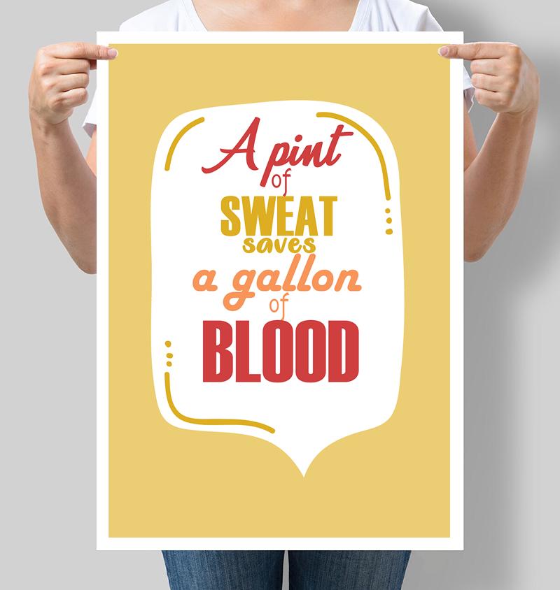 Постер мотивуючий A pint of sweat saves a gallon of blood 42х60 см (М014) - фото 1