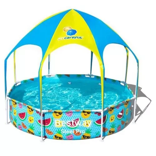 Бассейн каркасный круглый Bestway Splash-in-Shade Play с тентом-зонтиком и душем 244х51 см 1688 л Разноцветный
