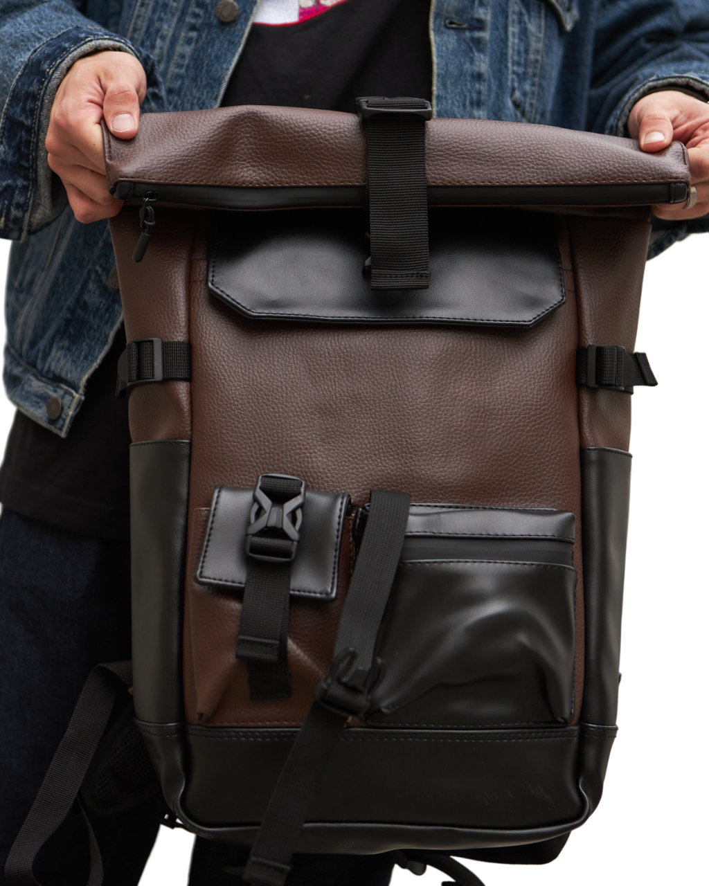 Рюкзак городской Tobeyou роллтоп для ноутбука из экокожи Коричневый (385641981)