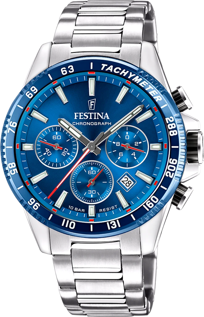 Наручные часы мужские Festina F20560/3 Timeless Chronograph со стальным корпусом WR 100 м и синим циферблатом