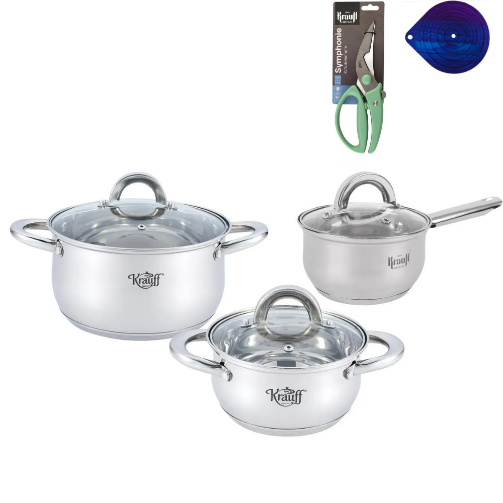 Набор кастрюль Krauff Steil с ножом для чистки овощей и подставкой под горячее 8 пр. (28471)