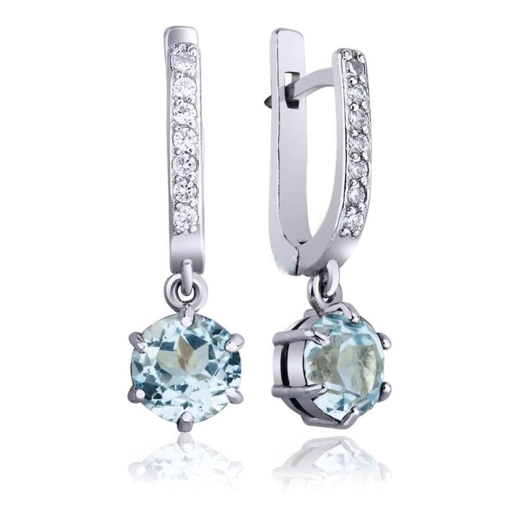 Серебряные серьги с подвеской с камнями серебро 925 пробы родованное 3,06 г Голубой (72258г)