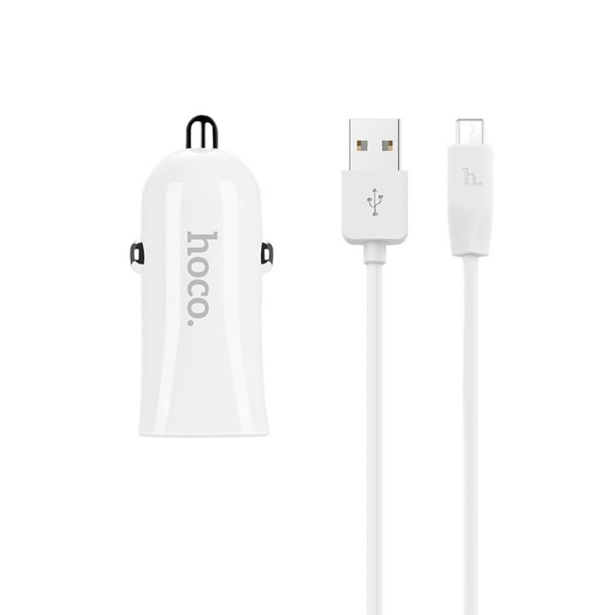 Автомобільний зарядний пристрій Hoco Z12 elite two-port car charger set with Micro 2USB 2,4A White