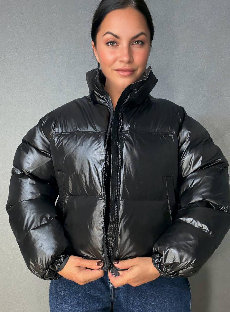 Куртка женская LADY YEP 10015 короткая глянцевая пуффер р. 44 Черный (4892)
