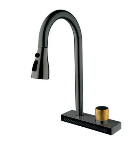 Смеситель для кухни MIXXUS FOL-014 с выдвижной воронкой и функцией водопад Graphite (MI6342)
