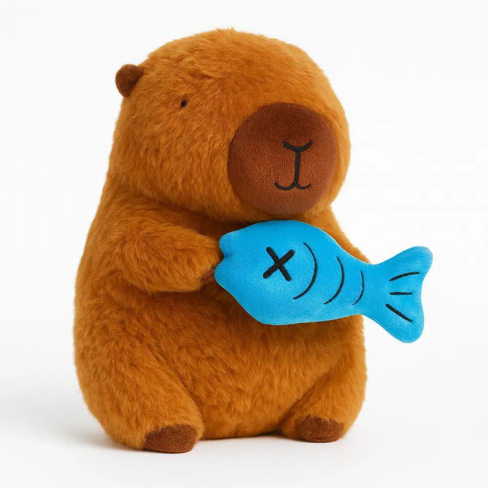 М’яка іграшка-подушка плюшева Капібара з рибкою з наповнювачем і вишитими елементами (2771124960) - фото 1