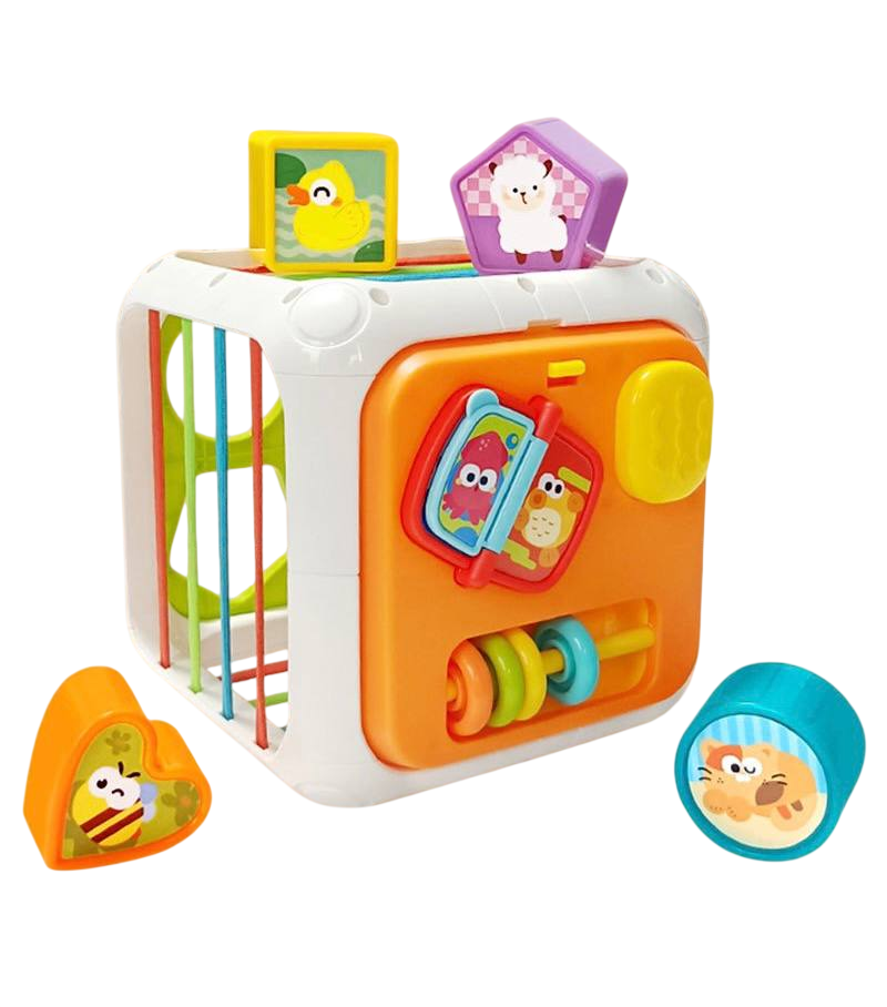 Куб-сортер развивающий тактильный Huanger HE0555 с резиночками и набором фигурок (2661082465)