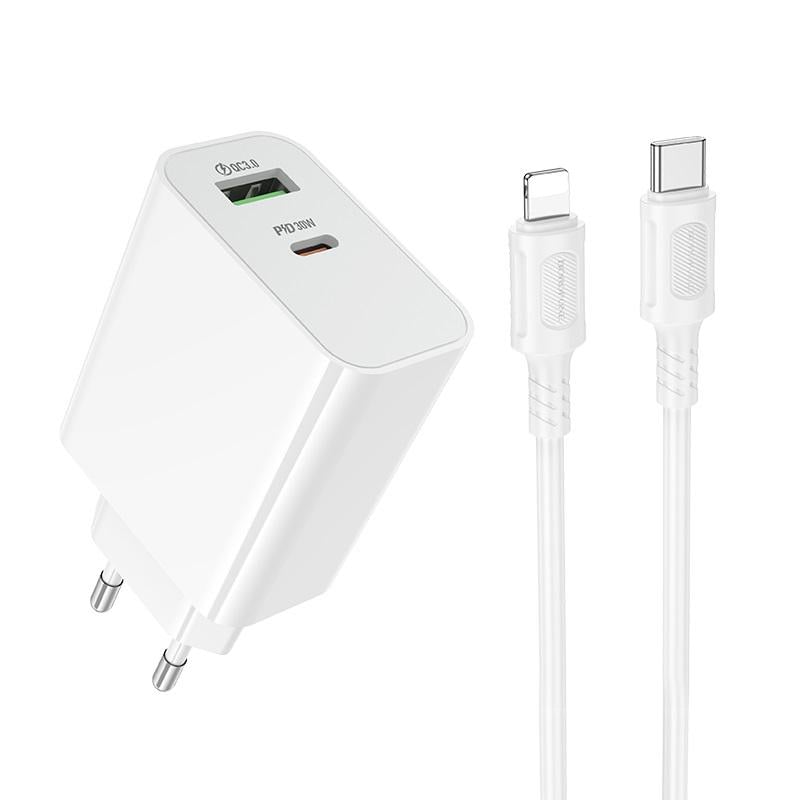 Зарядний пристрій мережевий Borofone BA108A Stellar PD30W+QC3.0 charger set C to iP EU White (35226800)