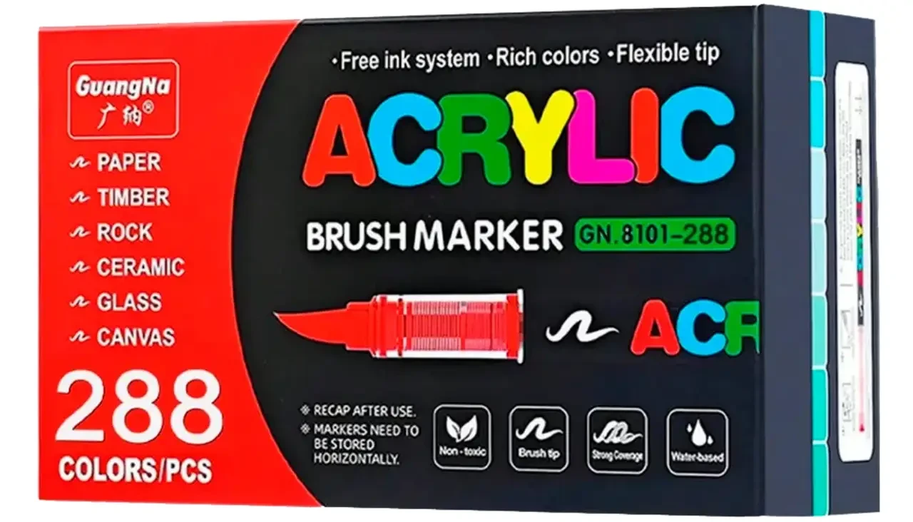 Маркеры акриловые GuangNa Acrylic Brush Marker GN.8101 с кисточным наконечником 288 шт. (2794254278)
