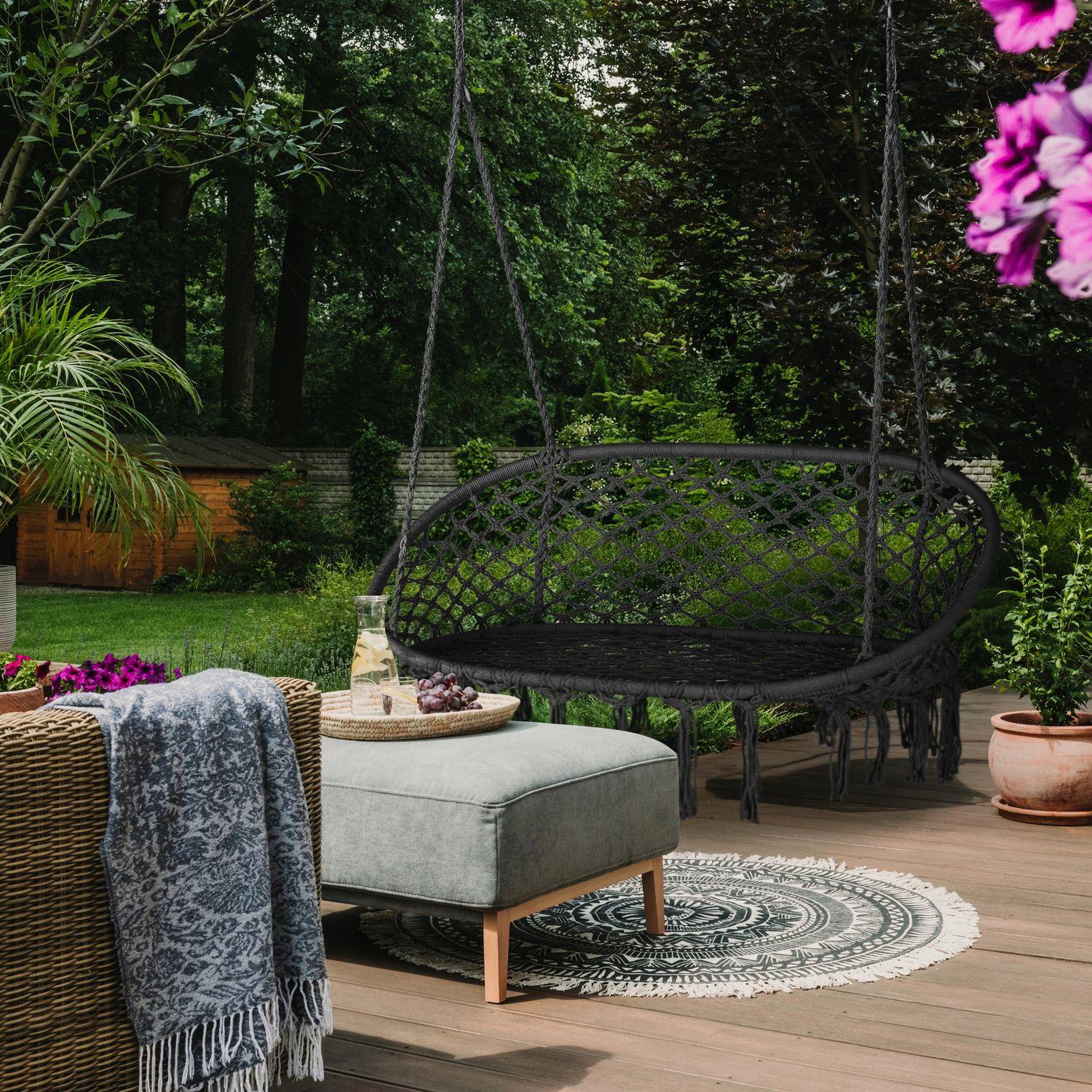 Кресло-качели садовые подвесные Outtec BOHO плетеное для 2 человек гнездо Черный (O-42438) - фото 8 Кресло-качели садовые подвесные Outtec BOHO плетеное для 2 человек гнездо Черный (O-42438) - фото 8