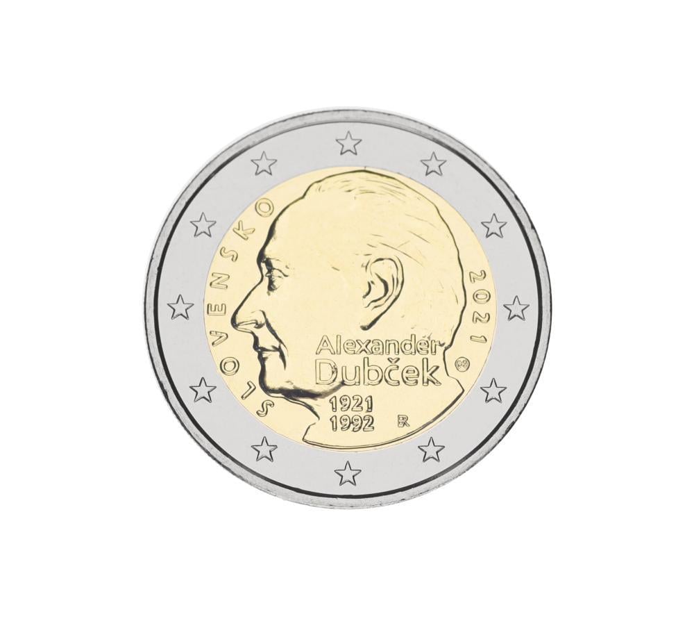 Коллекционная монета Словакия 2 евро 2021 Биметалл UNC 100 лет со дня рождения Александра Дубчека (М16934)
