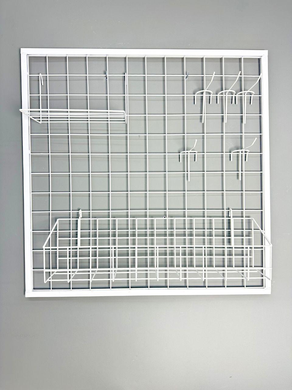 Органайзер-сетка настенный для офиса и канцелярии металл 60x60 см Белый (88351м)
