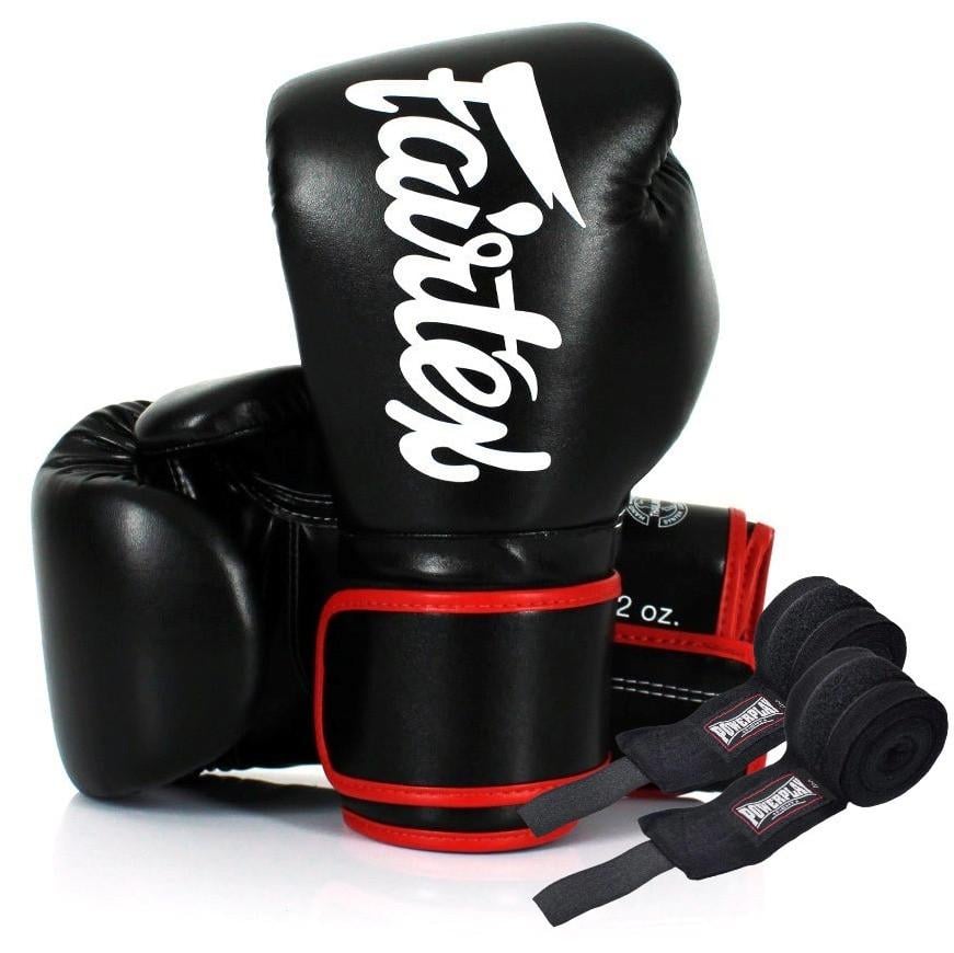 Боксерські рукавиці Fairtex BGV14 14 унцій бинти в комплекті Black (BGV14 14oz Black)