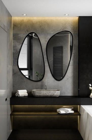 Композиция из двух зеркал Grool необычной формы в черной раме из МДФ 190x166 см