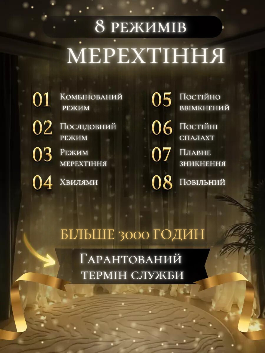 Штора-гірлянда на вікно новорічна світлодіодна Білий теплий (30307091) - фото 4 Штора-гірлянда на вікно новорічна світлодіодна Білий теплий (30307091) - фото 4