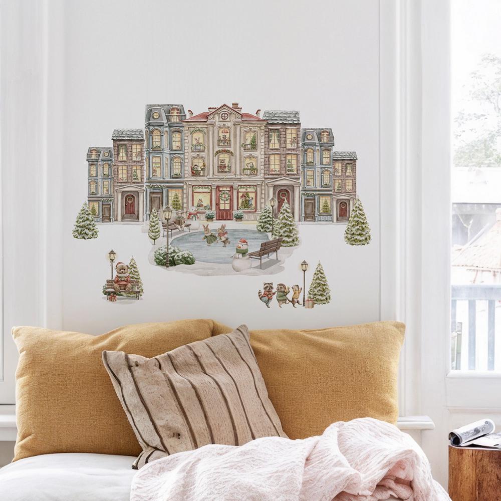 Наклейки декоративные новогодние с домиками и елками LIPKO Зима в городе M (811M)