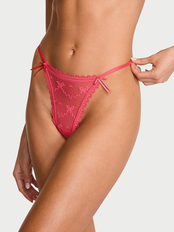 Трусики стринги Victoria's Secret The Lacie Bow Lace Mesh String Thong Panty M Розовый (27217282)