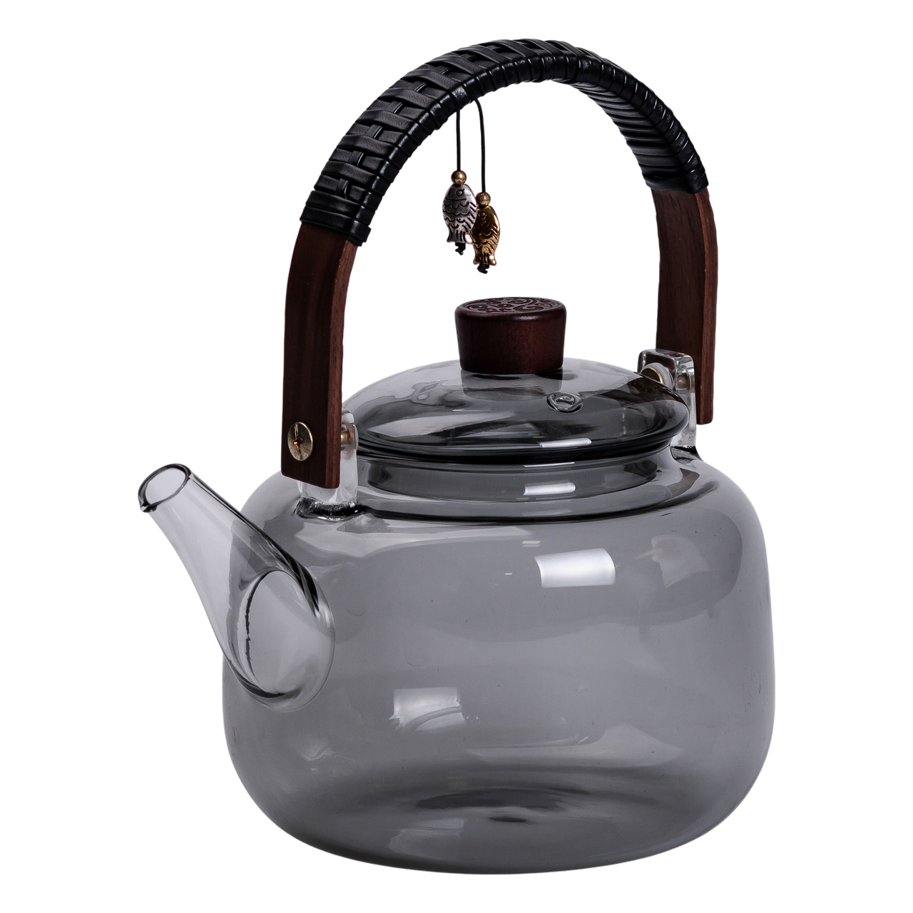 Заварник скляний для чаю з дерев'яною ручкою 0,8 л Чорний (HP-34-37)