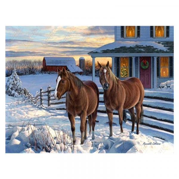 Алмазная мозаика TK Group Лошади в солнечный зимний день 40х30 см с рамкой в коробке (GB75040-mt)
