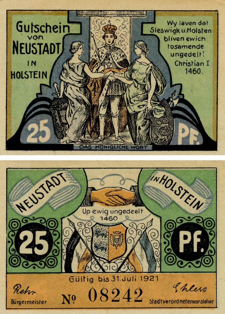 Коллекционная банкнота Германия Нотгельд 25 пфеннигов 1921 F-VF Нойштадт Разновидность 1 (Б18559)