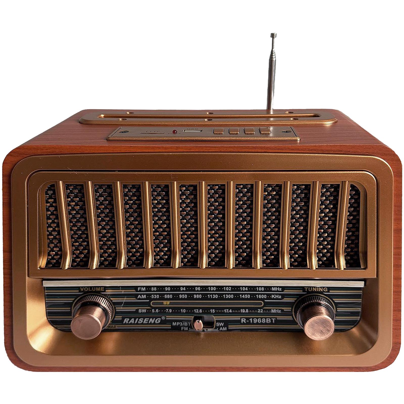 Радиоприемник винтажный RAISENG R-1969BT Ретро AM/FM/SW Bluetooth USB-зарядка и аккумулятором Gold Wood (24086813)