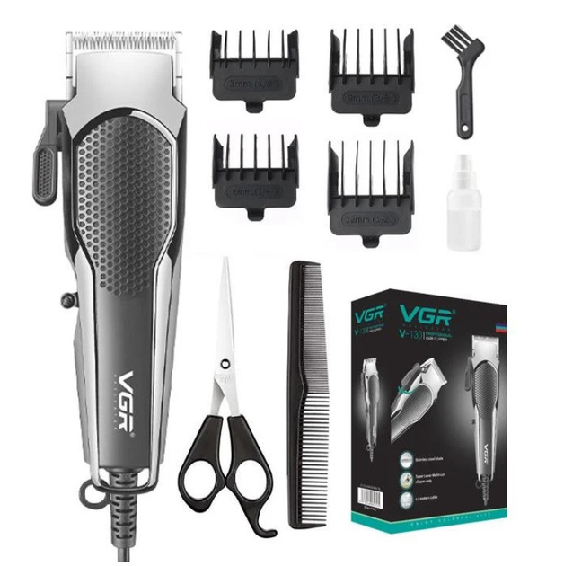 Машинка для стрижки волосся та бороди VGR V-130 12 Вт 4 насадки/ножниці (ML-04911)