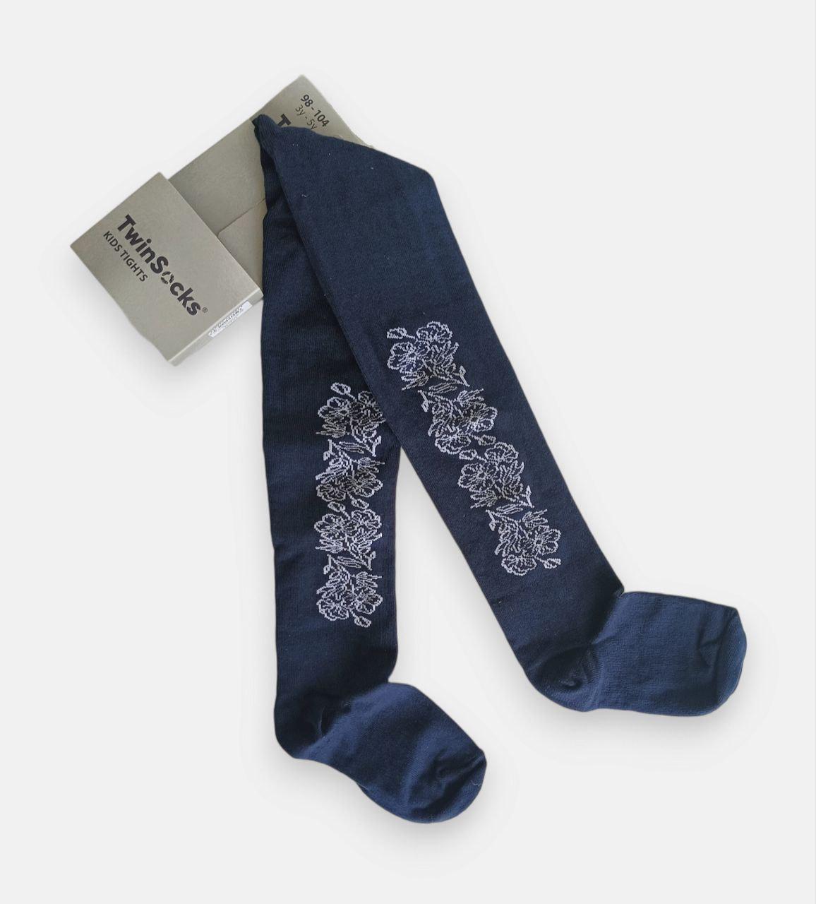 Колготки для девочки TwinSocks Цветочек р-22 140-146 см Темно-синий (12294552)