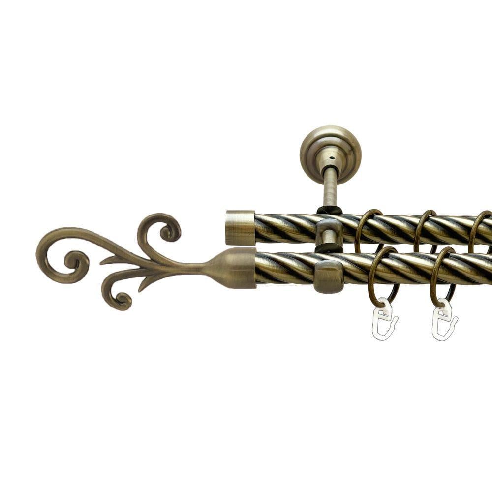 Карниз металлический Orvit Фала двухрядная открытый/скрученная труба/кольцо металлическое Антик 19/19 мм 160 см (00-00022257)