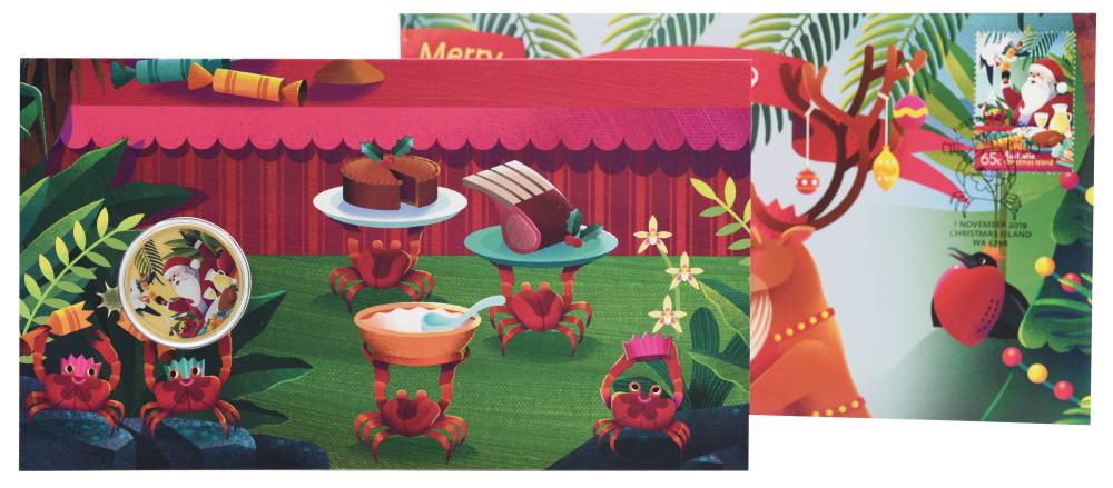 Коллекционная монета Тувалу 1 доллар 2019 UNC Рождество в сувенирной упаковке (М19458)