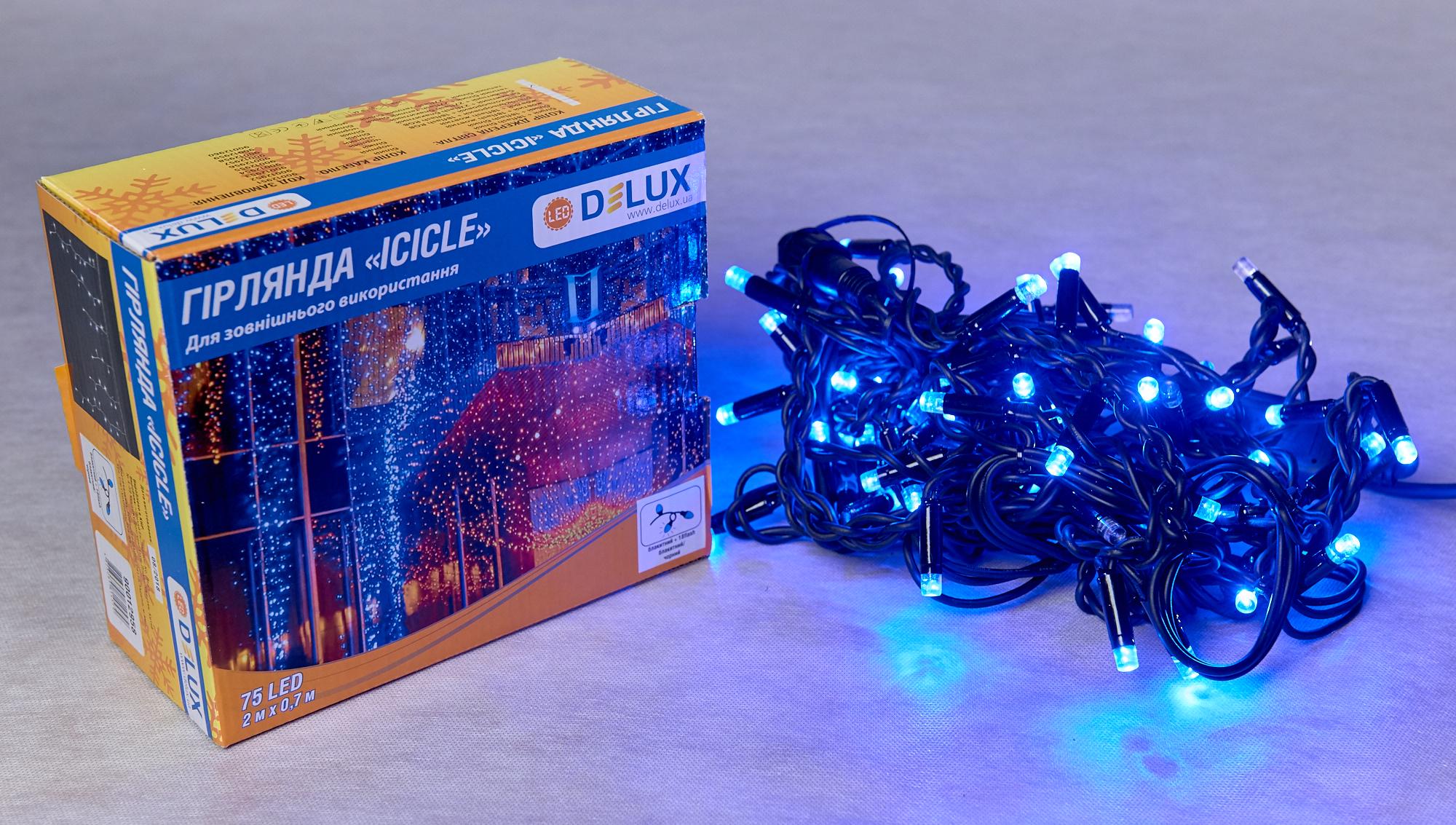 Гирлянда внешняя Delux Icicle 75 LED IP44 EN 2x0,7 м Синий/Черный (90016593)