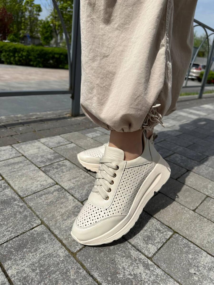 Кроссовки женские кожаные с перфорацией р. 37 Бежевый (6704-1/37)