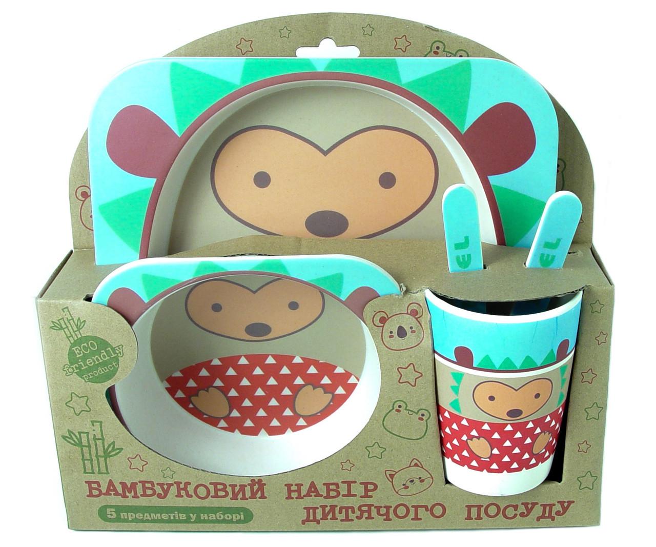 Набір дитячого бамбукового посуду Stenson MH-2770-21 їжачок 5 пр. Блакитний (1105606680)