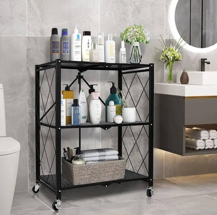 Етажерка складна підлогова металева 3 ярусна на колесах 89x71x35 см (17037) - фото 3