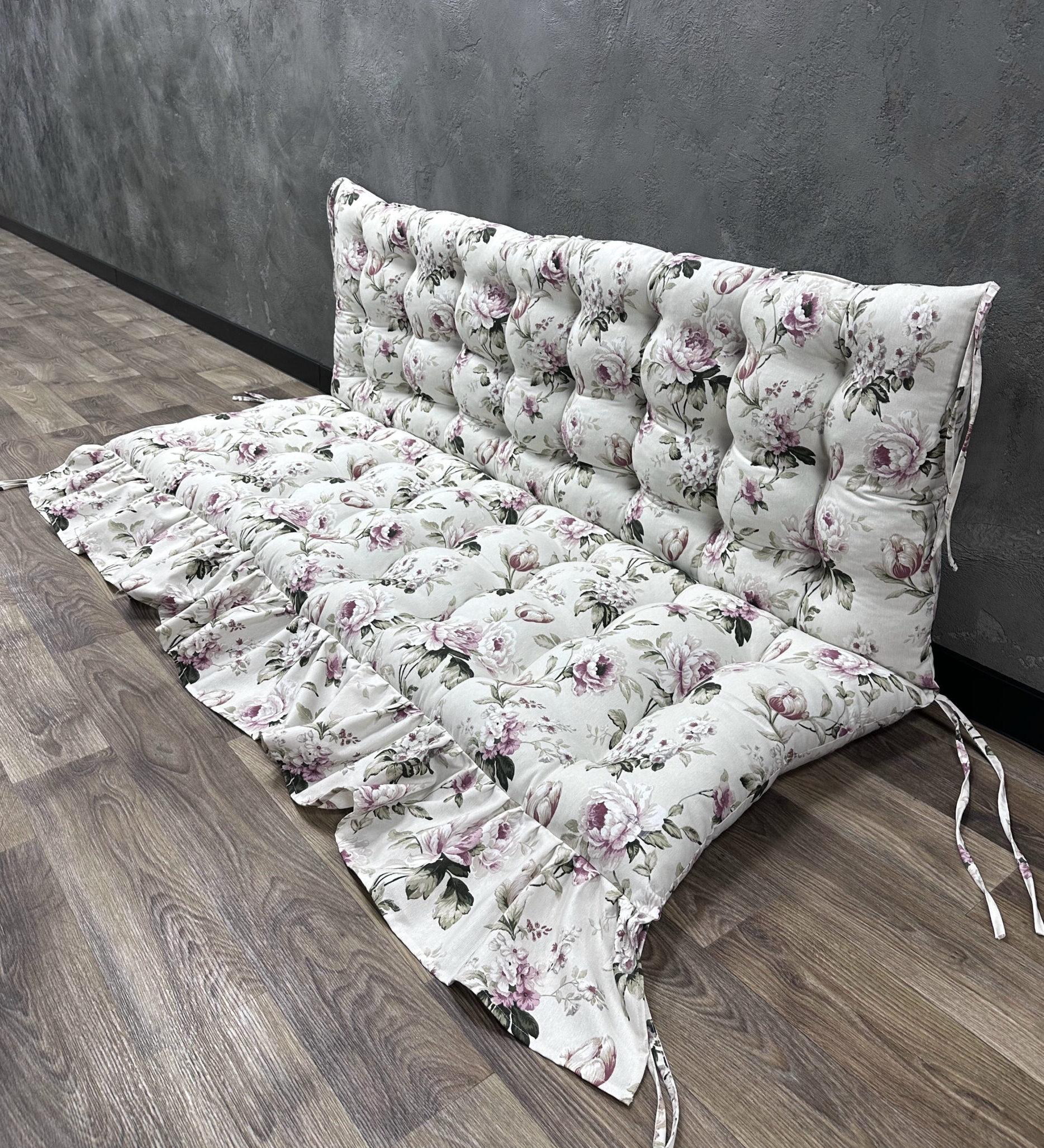 Подушка Сomfort Home Peonies на поддоны/качели/каркасы/садовая мебель с рюшей 100х50х50 см