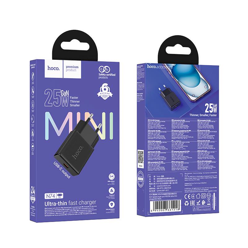 Блок живлення Hoco N74 25 Вт USB Type‑C Чорний (30106271) - фото 4 Блок живлення Hoco N74 25 Вт USB Type‑C Чорний (30106271) - фото 4